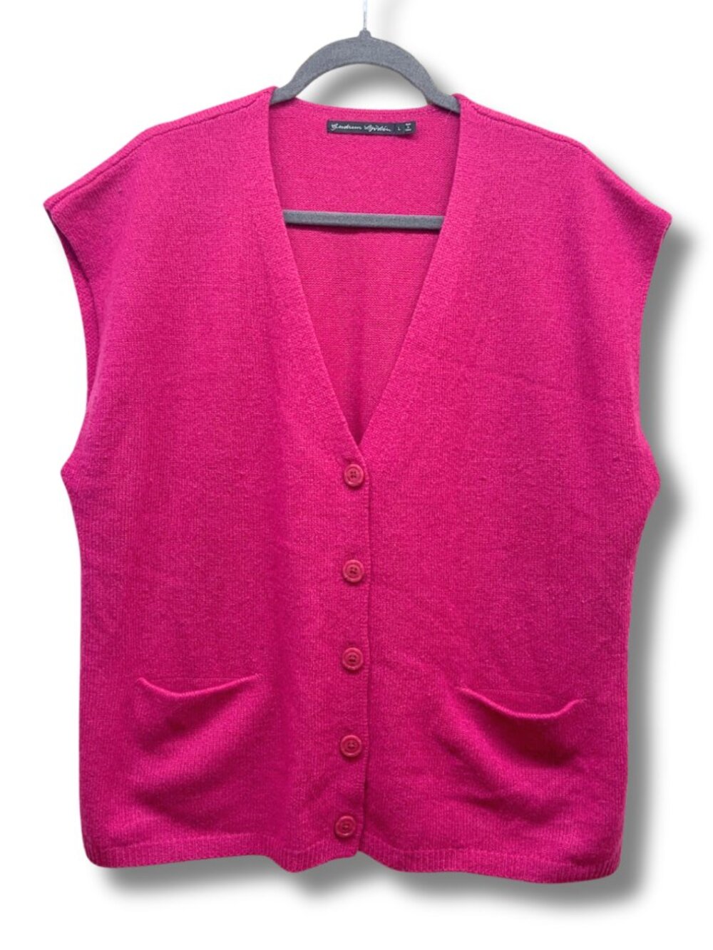 Gudrun Sjoden - Pink Button Front Knit Vest, Size Large